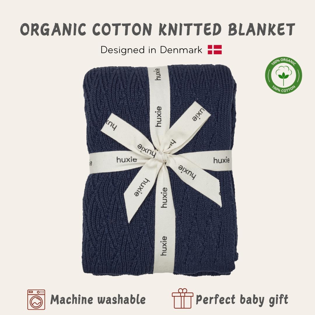 Knitted Organic Cotton Baby Blanket- Swaddle Blanket, 30" x 40" Soft Receiving Blanket for Newborn(North Sea Blue)