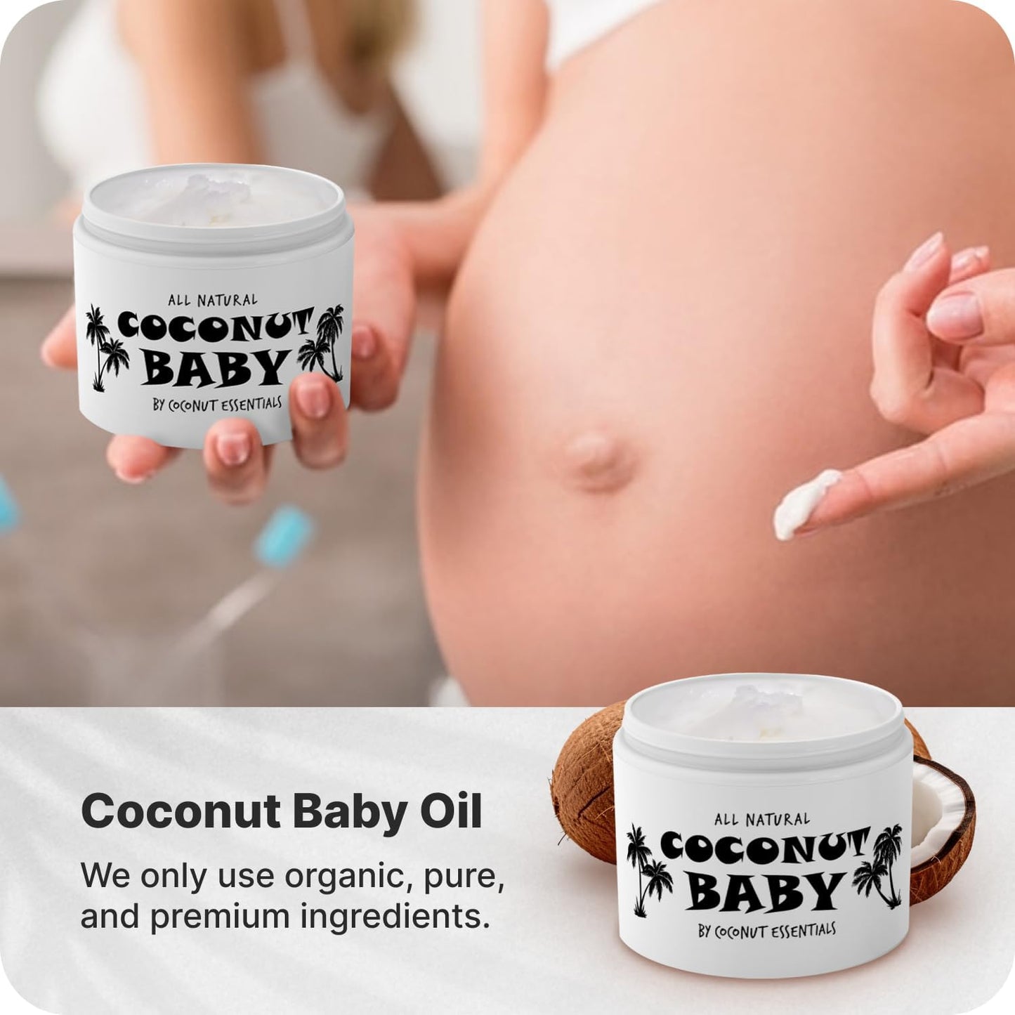Coconut Essentials Coconut Baby Oil - Natural & Organic Moisturizer, Hair Oil for Cradle Cap Treatment, Newborn Sensitive Skin, Eczema & Psoriasis Relief, Unscented, Sunflower & GrapeSeed 4 floz
