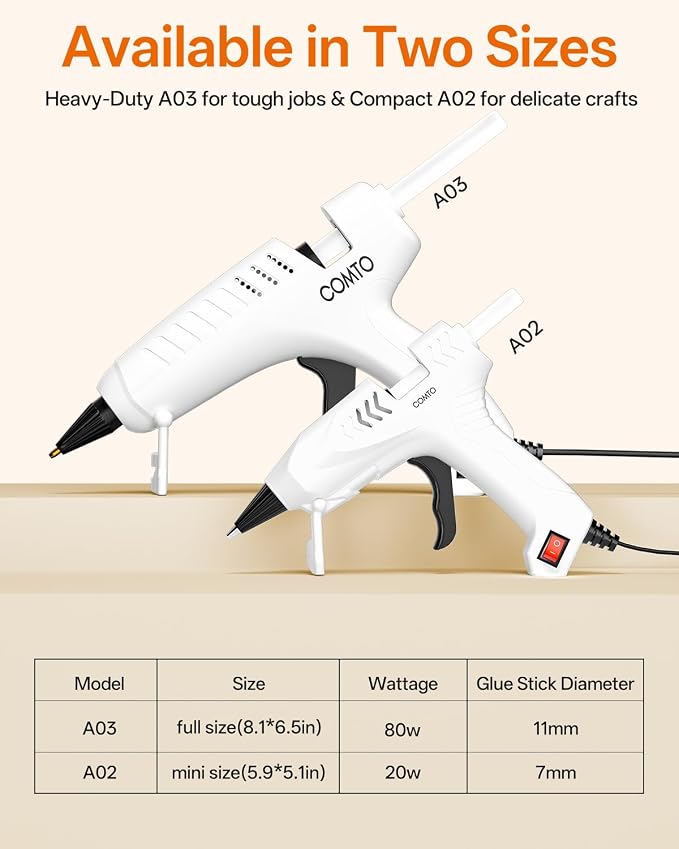 Full Size Hot Glue Gun with 10 Glue Sticks | 80W High-Power Fast Heating