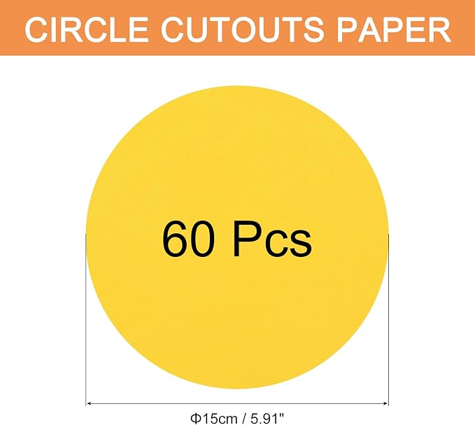 MECCANIXITY 60 PCS Golden Yellow Circle Cutouts Paper, 6 Inch Round Cutouts