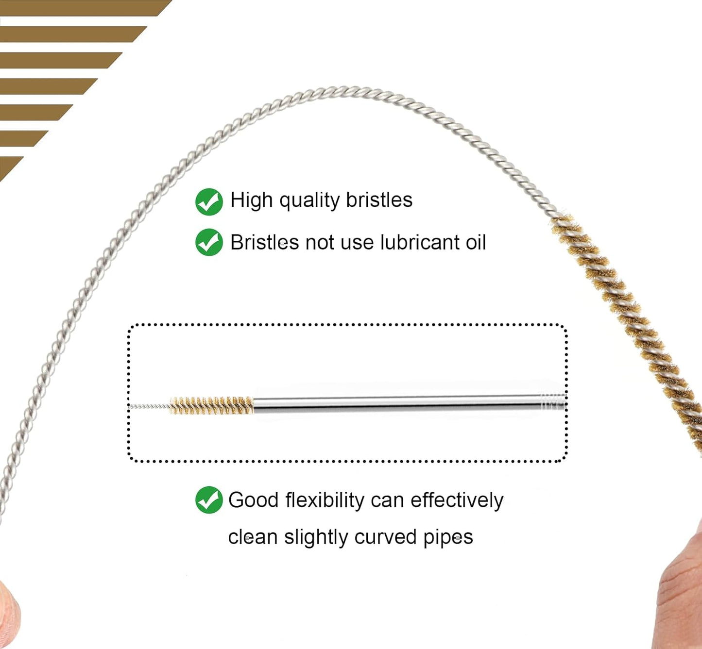 12 Inch Long Brass Tube Brushes for Pipe Cleaning Set with Brass Bristles, Tube Bottle Brush Kit, 8 Sizes for Auto Parts, Bottles, Guns, Tubes, Etc, Yellow, WMXX-BRASS-12