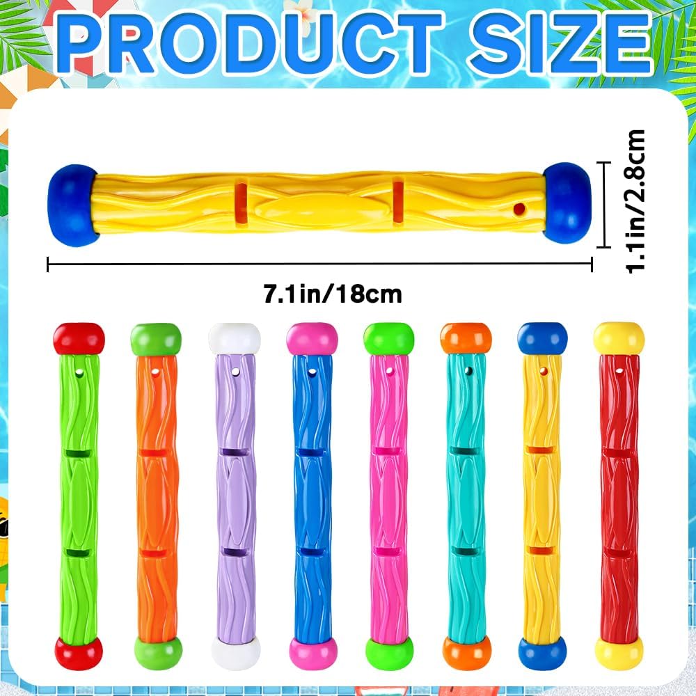 8PCS Pool Diving Swim Toys Colorful Underwater Training Sinking Throwing Dive Sticks for Kids Summer Pool Swimming Party Favor Games