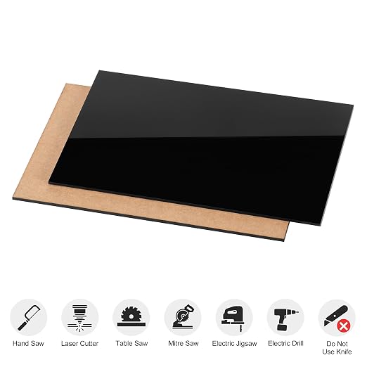 KAITELA Black Cast Acrylic Sheet 8" x 12" x 1/8" Thick, Laser Cutting,