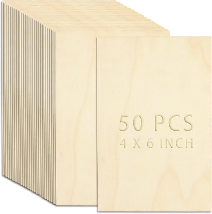 50 Pack Unfinished Wood Pieces, 4 x 6 Inch Thin Plywood Wood Squares