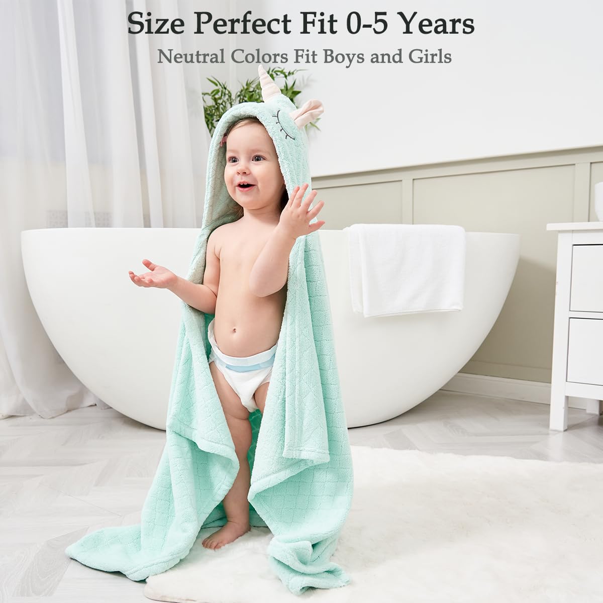 Toddler Bath Towel Hooded Kids Bath Towels for Boy Girl 0-5 Years, 2-Pack Soft Absorbent Toddler Beach Towels for Baby Essential, Large Thick 50''x32''
