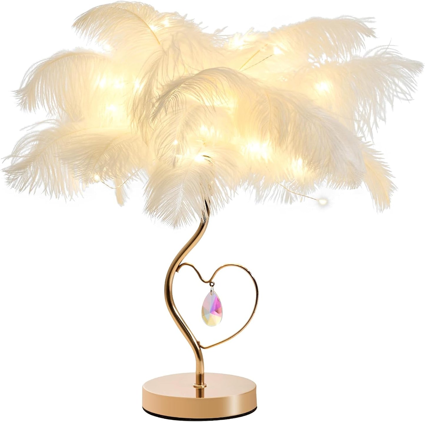 White Ostrich Feather Lamp Princess Fluffy Bedside Lamp Romantic Feather Table Lamp Nightstand Light for Girl Bedroom Wedding Decor Valentine Dating Living Room Hotel Office