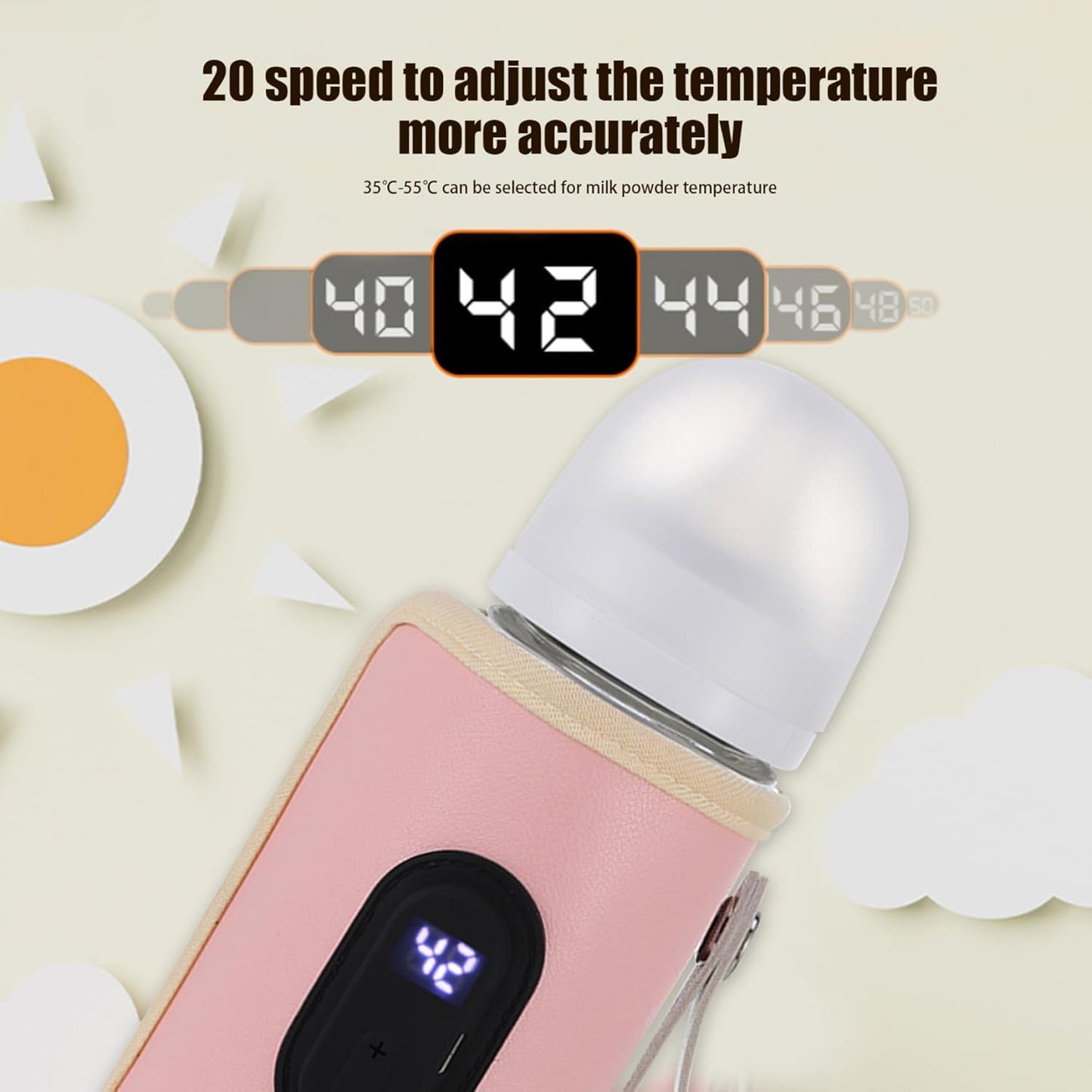 Baby Bottle Warmer Bag, Portable Bottle Warmer 18W Quick Heating Baby Bottle Warmer Temperature Adjustable USB Baby Bottle Heater for Home Family Travel Style2