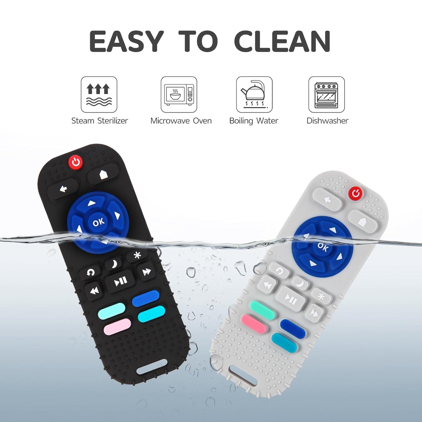 Hooku 2 Pack Silicone Teething Toys for Babies 0-6 Months, Teethers for Babies 6-12 Months, Remote Teether for Baby, Sensory Toys for Babies, Baby Chew Toys