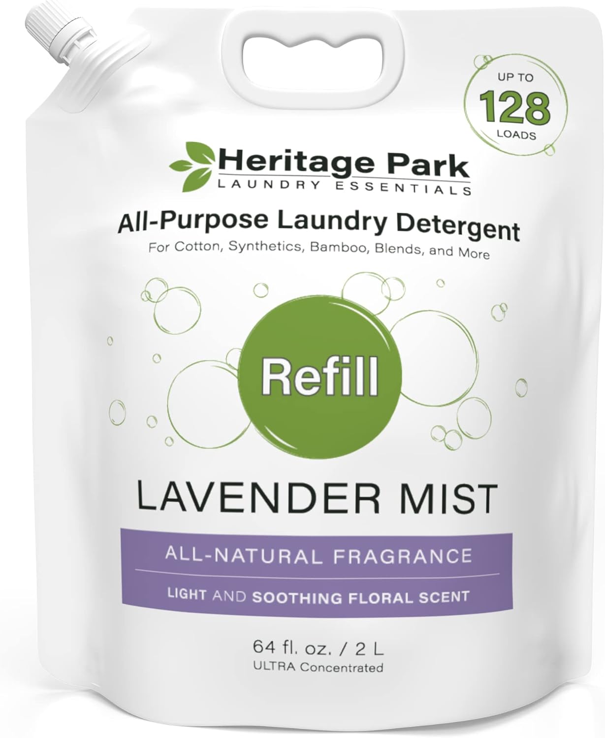 Heritage Park Luxury Laundry Detergent | Dermatologist Tested Plant based Natural & Enzyme Laundry Detergent | Sensitive Skin Friendly - Lavender Mist (64 fl oz Refill)