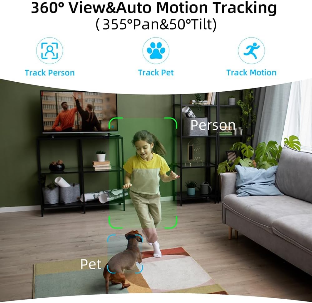 Rraycom 2K Pan/Tilt Security Camera for Baby Monitor, 5G Dog Camera w/Motion Detection&Crying Detection, 2-Way Audio, Siren, Night Vision, Motion Tracking,Cloud & SD Card Storage, Works/Alexa,3Pack