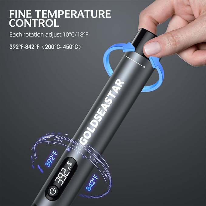 Cordless Soldering Iron Kit - 7s Fast Heating & Auto Sleep, Portable USB-C Rechargeable Welding Pen with 3 Tips (392°F/200°C to 842°F/450°C) for Electronics Repair/DIY/Circuit Board, Gunmental