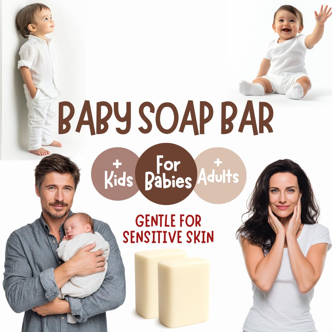 Unscented Baby Soap Bar for Sensitive Skin | Only 7 Ingredients | Gentle Face & Body Wash for Babies, Toddlers, Kids & Adults | Organic and Natural | 7 Bars - Big Value Bundle