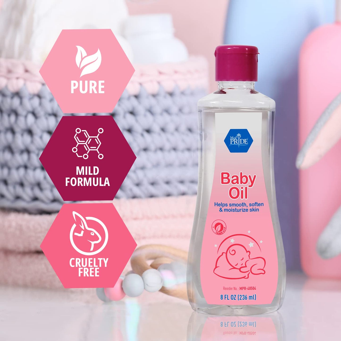 MED PRIDE Pure Unscented Mineral Oil for Baby, Infants, and Toddlers, Nourishing Moisturizer for Sensitive Skin, Prevents Moisture Loss, 8 Fl Oz