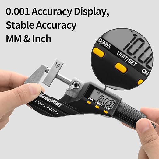 GRENPRO Digital Micrometer Measuring Tool, Professional Inch/Metric Precision