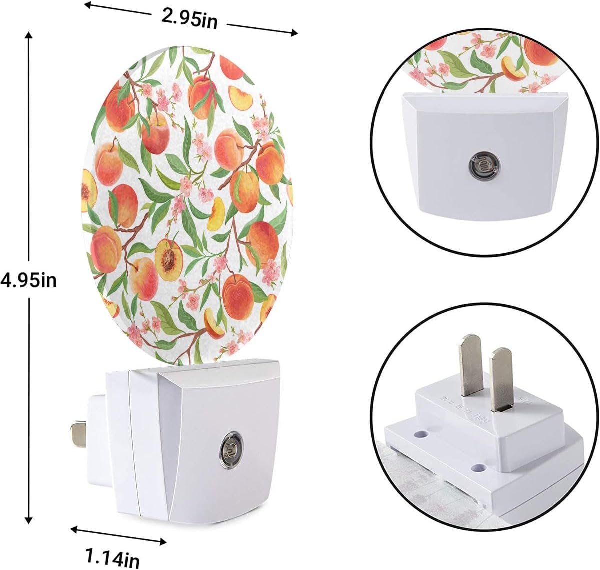 EKOBLA Peach LED Night Light Vibrant Cute Fruits Bright Colorful Design Dusk to Dawn Plug-in Nightlights Auto Sensor for Home Indoor Bathroom Hallway Kitchen