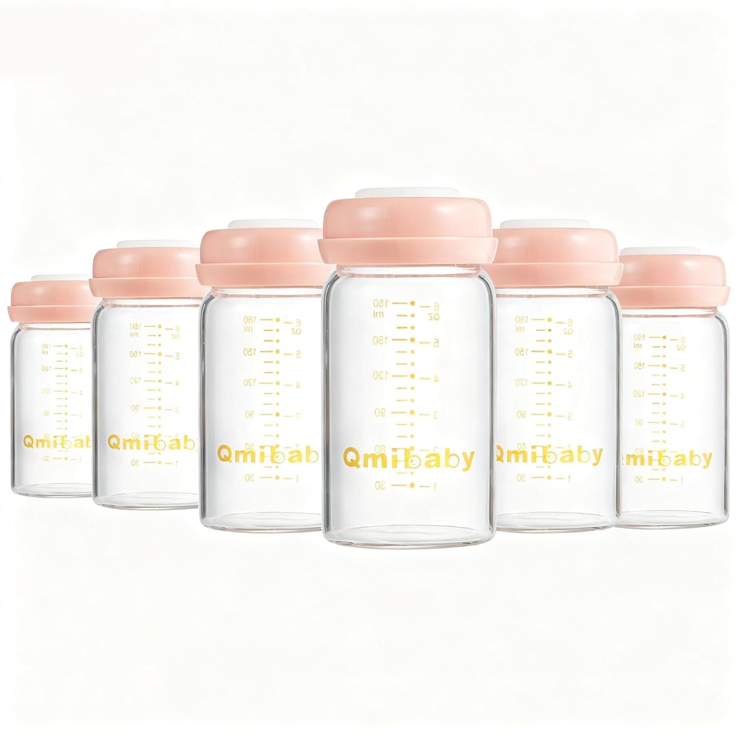 Breast Milk Storage Bottles 180ml 6oz BPA-Free Leak-Proof Natural Baby Bottle for Breastmilk Storage Wide Neck Bottles with Screw Ring Sealing Disk Breastfeeding (Pink, 180ml-6Packs)
