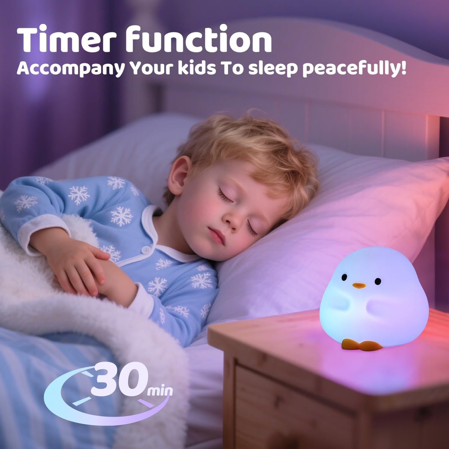 Duck Silicone Night Light for Kids - Color Changing LED Lamp with Soft Touch, USB Rechargeable & Long Battery - Cute Touch Control Duck Light for Kids Room & Birthday Gifts