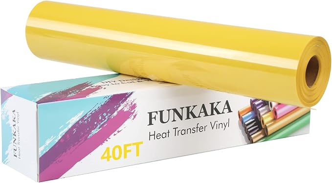 FUNKAKA Yellow Heat Transfer Vinyl Rolls, Adhesive Glossy HTV Vinyl