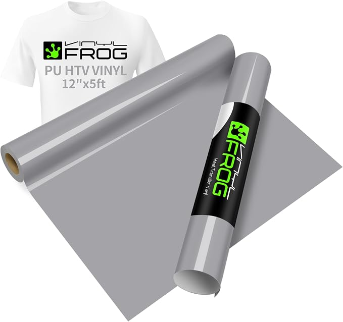 VINYL FROG Grey Heat Transfer Vinyl Roll 12" x5ft Matte HTV Vinyl | Grey Iron