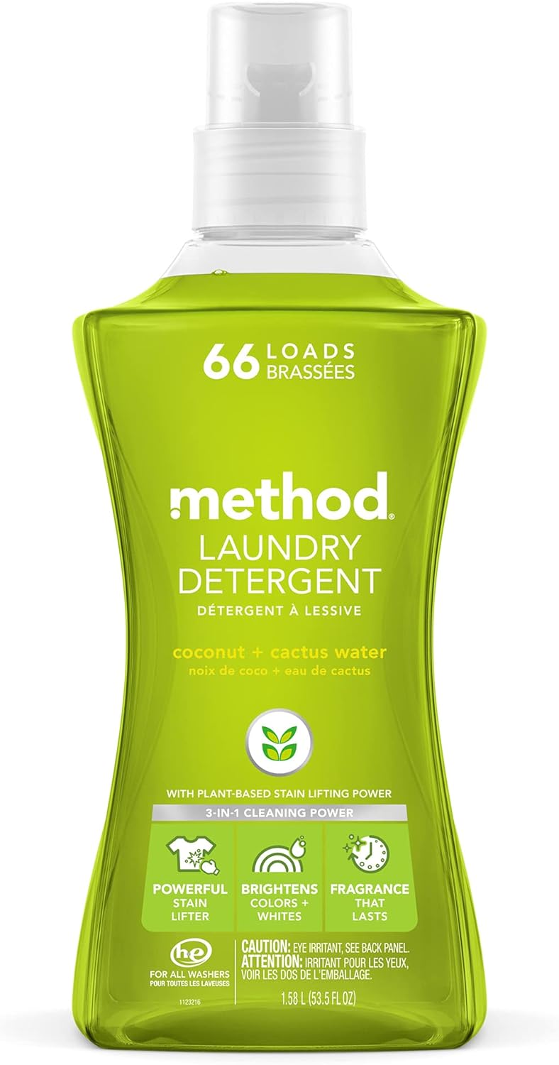 Method Liquid Laundry Detergent, Coconut + Cactus Water, 66 Loads Per Bottle, Stain Remover, 53.5 Fl Oz (Pack of 1)