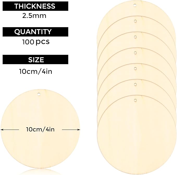 FSWCCK 100 PCS 4 Inch Wood Circles