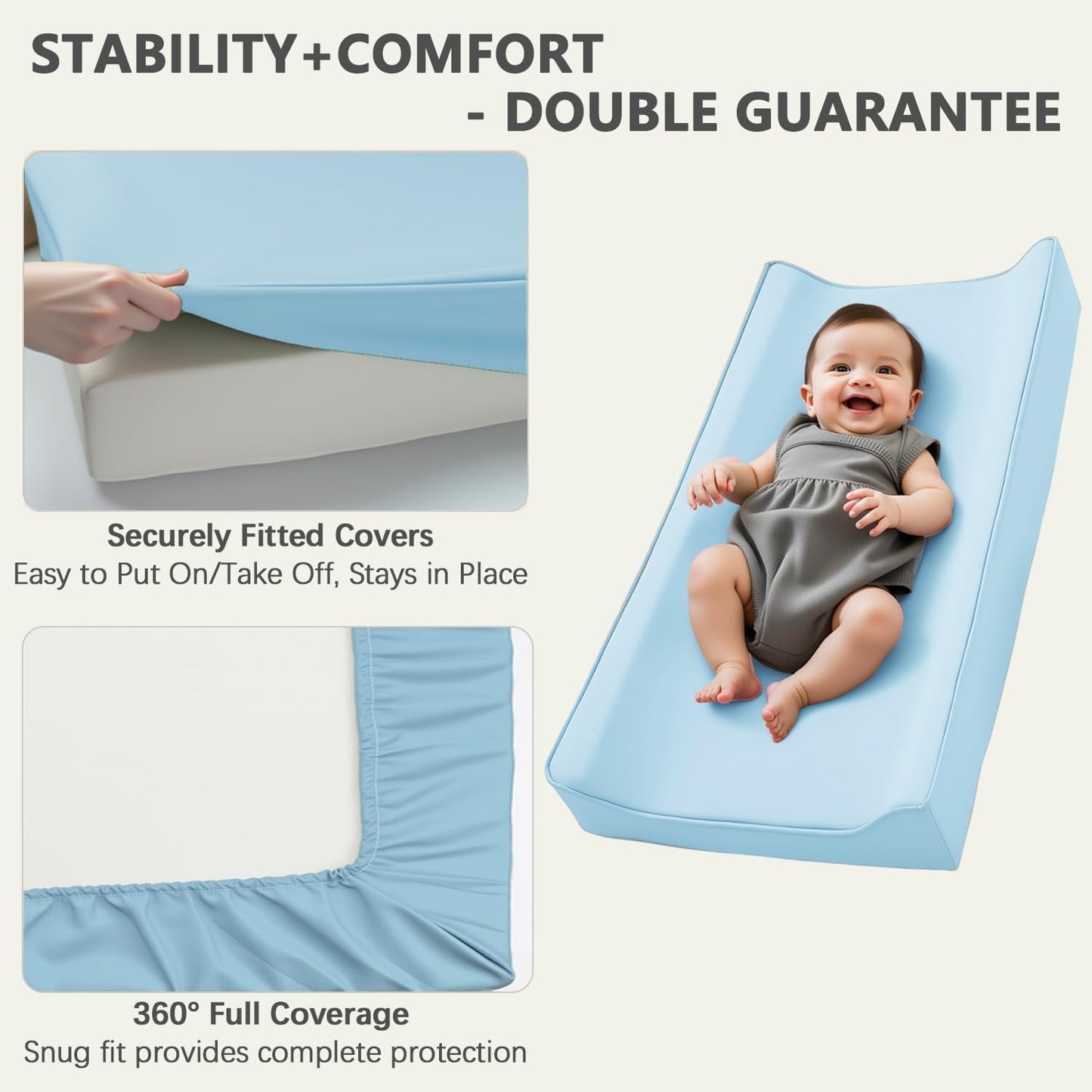 Vegan Leather Changing Pad Cover - 31"X 16" - Waterproof Wipeable, Extra Thick & Portable & Non-Slip Diaper Mat - Fits Standard Changing Tables for Baby Boy Girl (Blue)