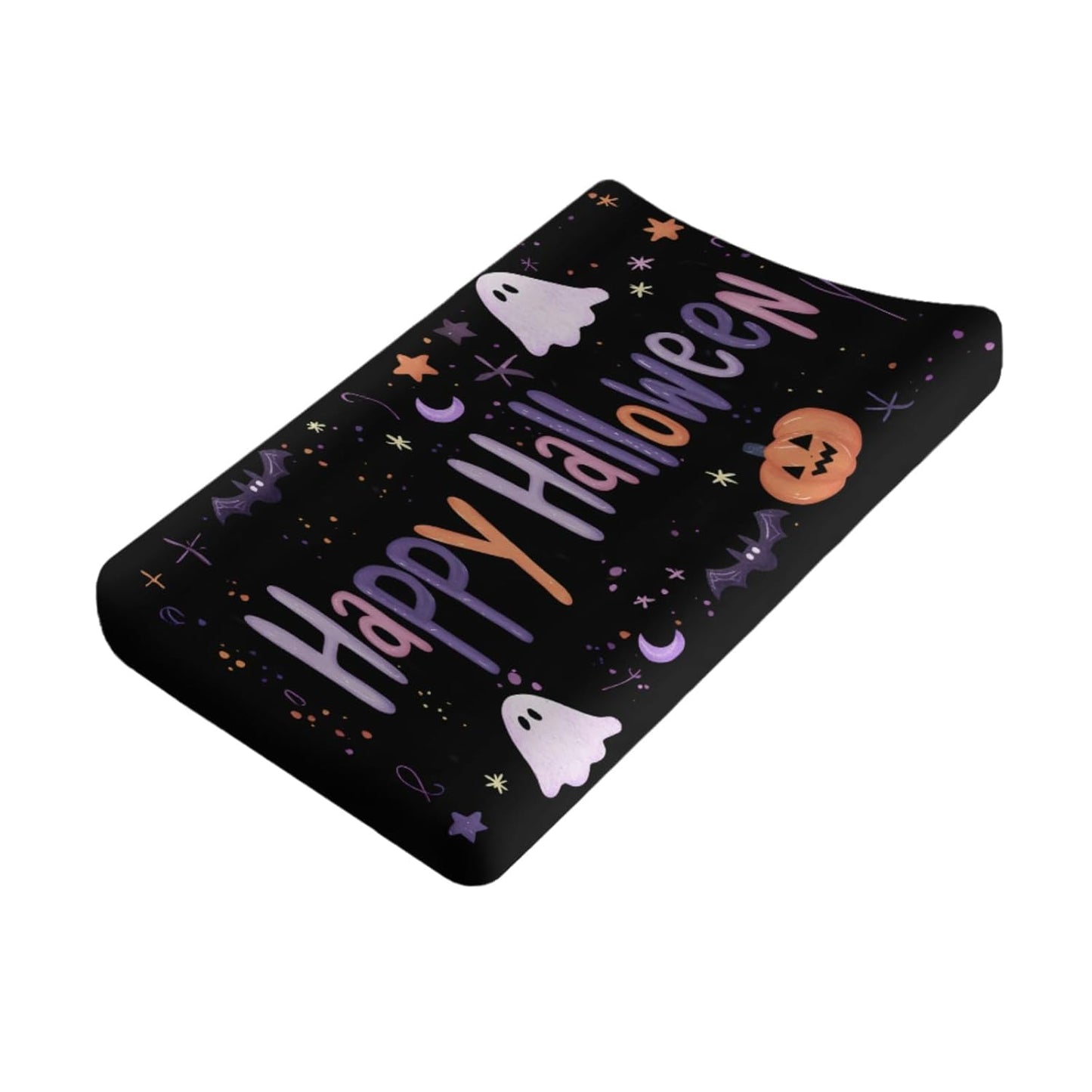 Halloween Pumpkin Bats Fall Holiday Moon Stars Pattern Baby Changing Pad Cover, Unisex Halloween Nursery Diaper Changing Table Pad Mat Sheet for Boys Girls-16x32