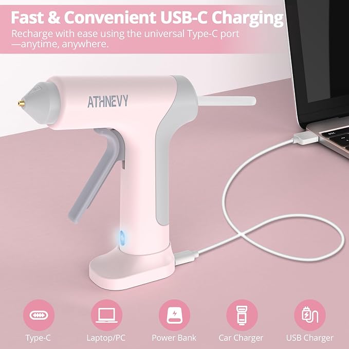 Cordless Hot Glue Gun, 4V 10s Fast Preheat, 2000mAh Battery