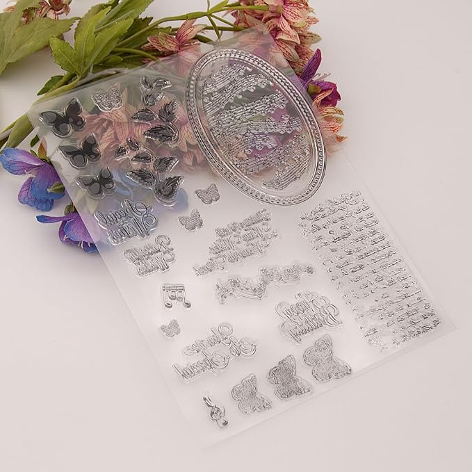 Vintage Words Music Background Clear Stamps Cards