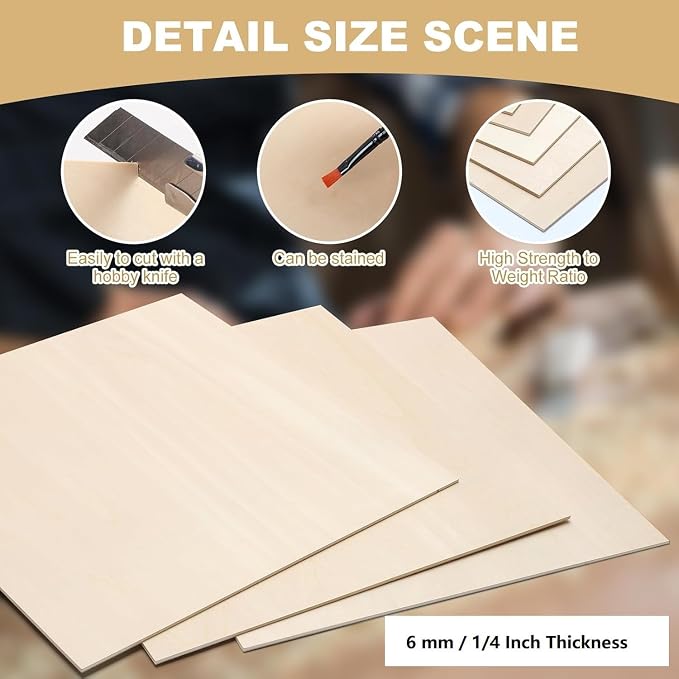 24 Pack Basswood Sheets for Crafts 12"x12"x1/4", 6mm Thick Plywood Sheets Board