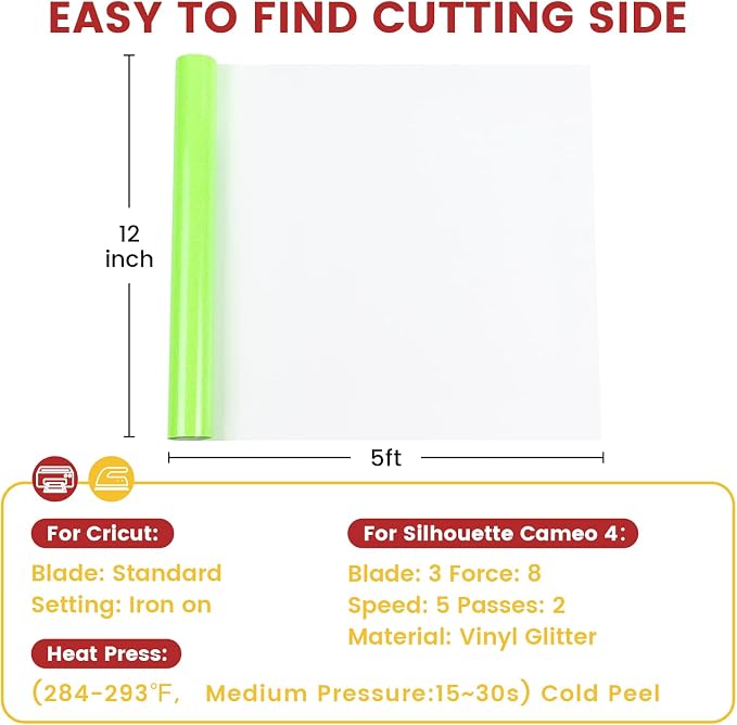 Fluorescent Green Glitter Heat Transfer Vinyl 12" x 5FT