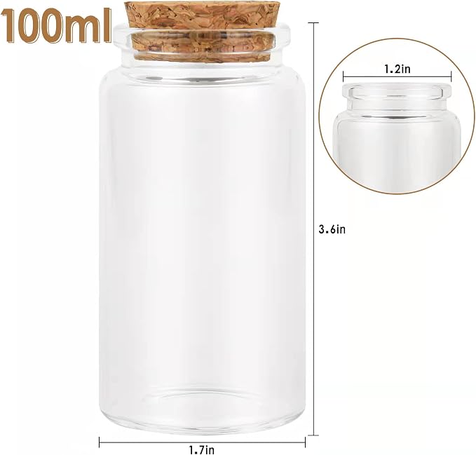 3PC100ML Empty Glass Jars with Cork Stoppers