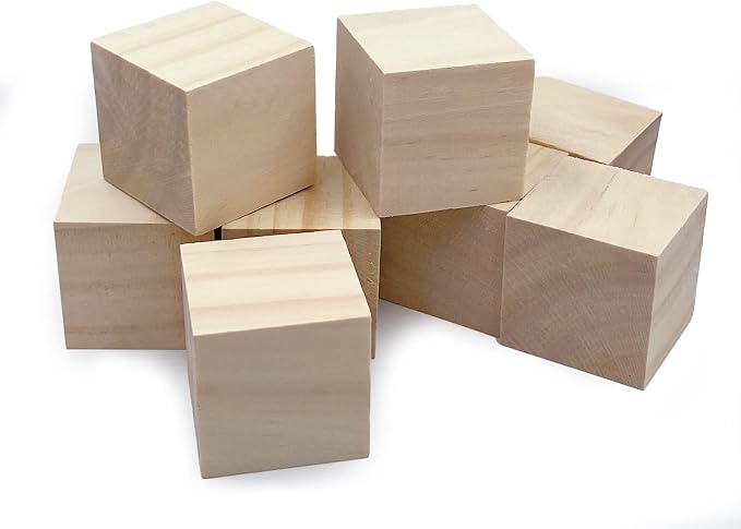 Wood Blocks for Crafts, Unfinished Wood Cubes, 2 Inch Natural Wooden Blocks