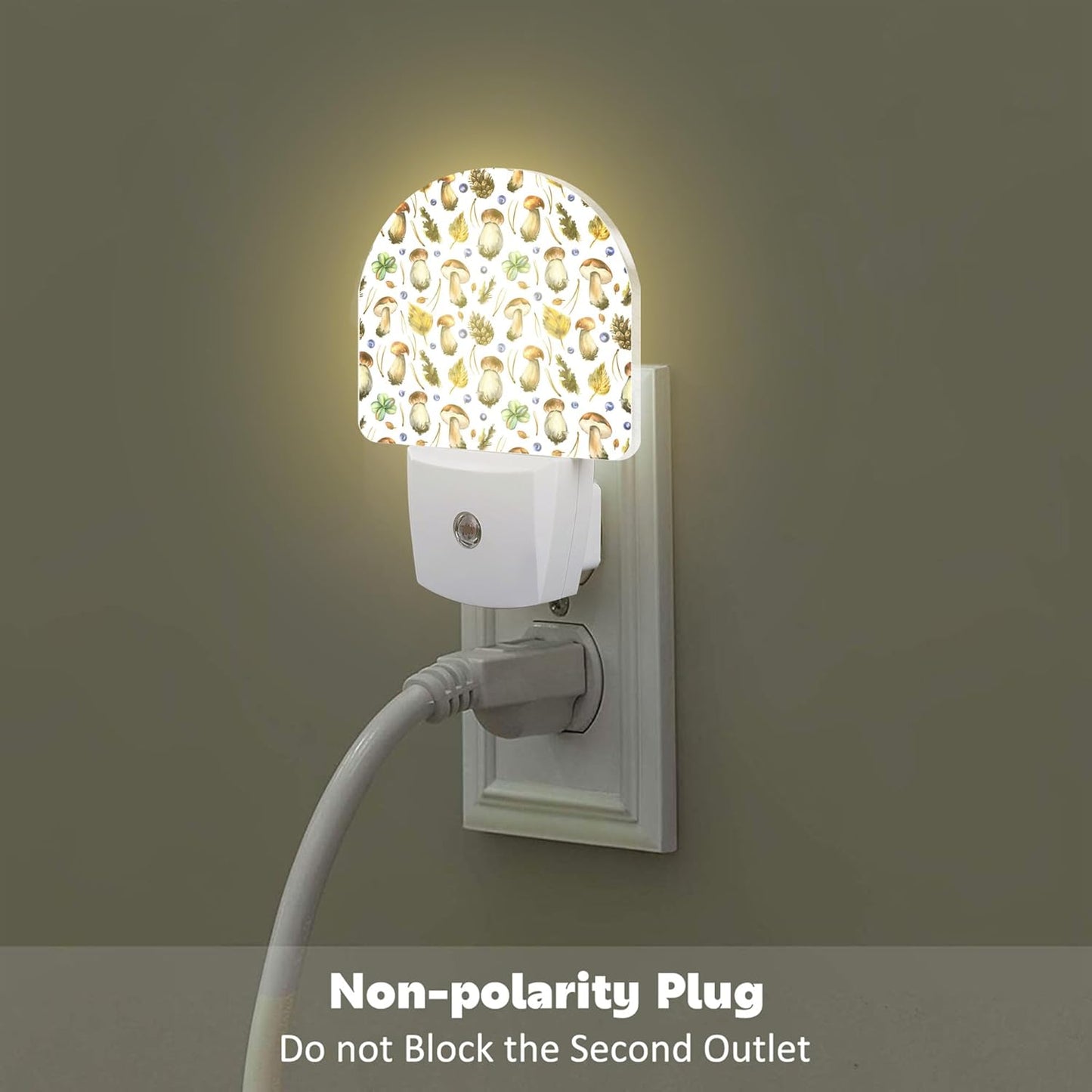 Boletus Mushrooms with Blueberries Night Light Plug into Wall,Forest Botanical Plants Leaves Dusk to Dawn Night Light,0.5w Energy Saving Friendly Nightlights for Kids Boys Girls