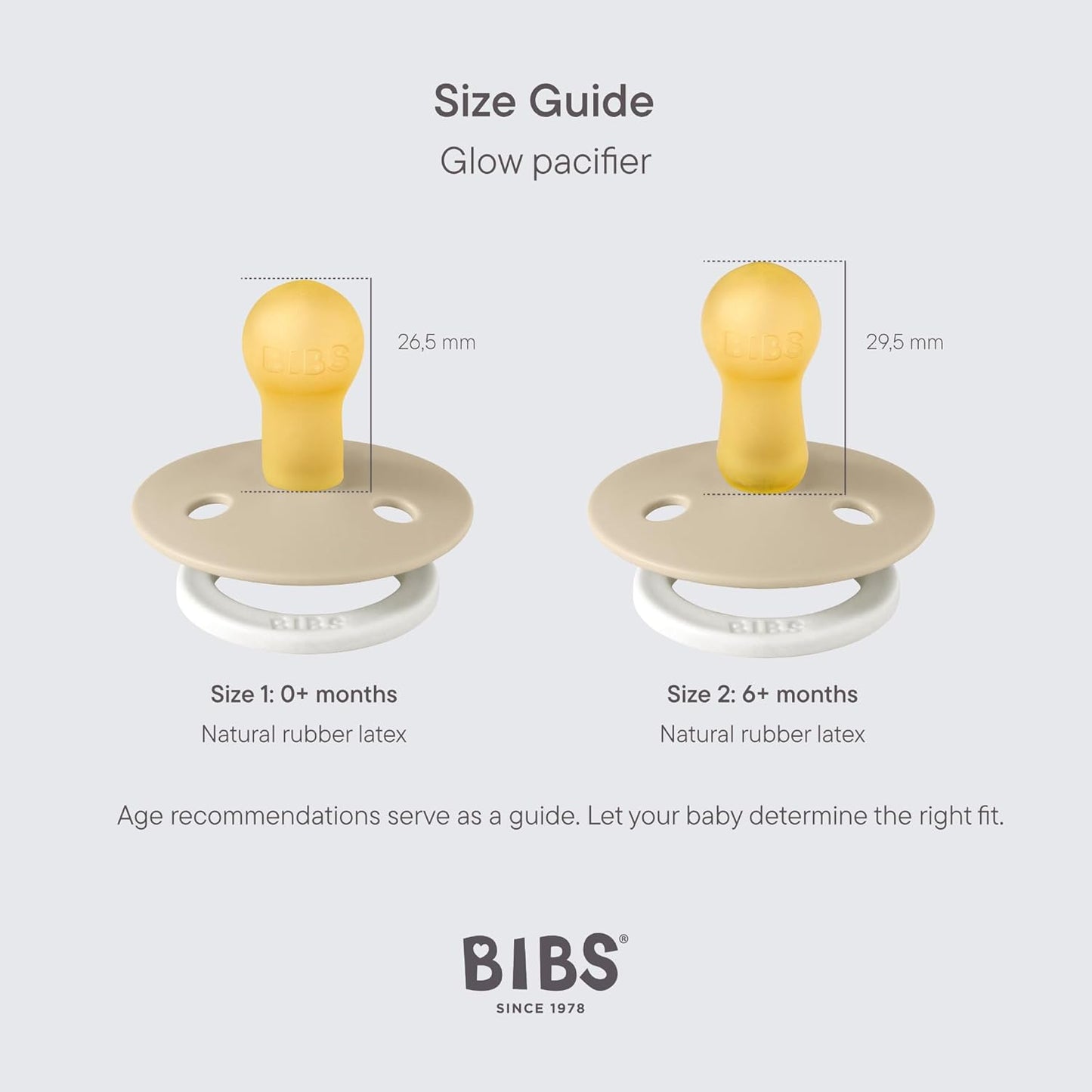 BIBS Colour Night Glow in The Dark Soother 2-Pack, BPA Free Dummy Pacifier, Round Nipple. Natural Rubber Latex, Made in Denmark, Size 2 (6-18 Months), Blush Glow/Woodchuck Glow
