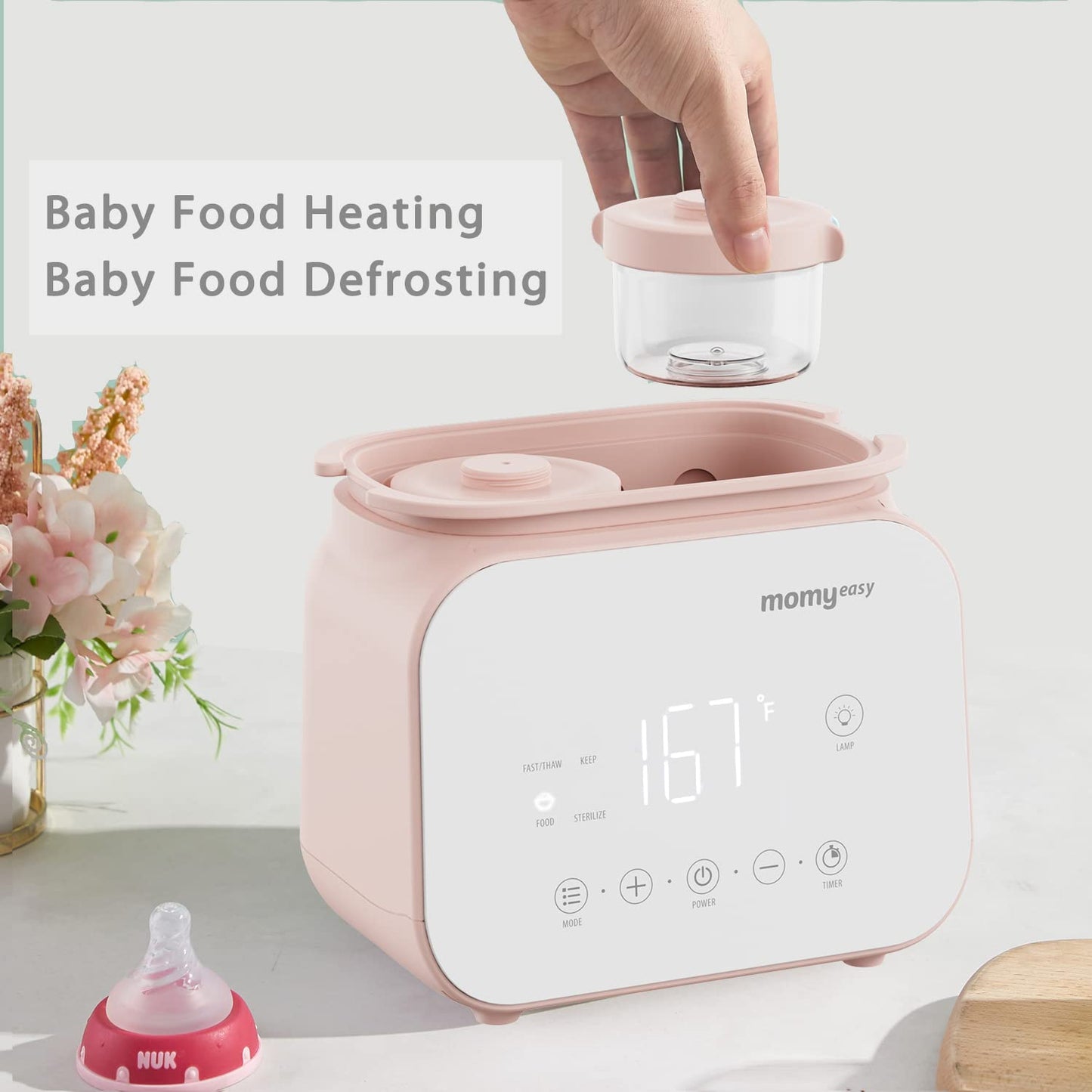 MOMYEASY Baby Bottle Warmer, Fast Bottle Warmer 7-in-1 Food Heater&Defrost with LCD Display, Baby Breast Milk Formula Warmer with 24H Temperature Control (Pink)