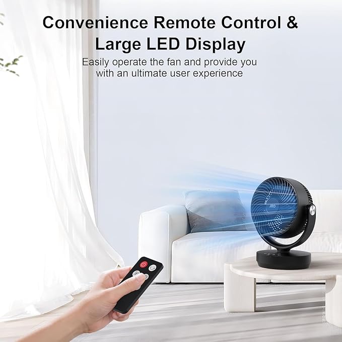 JRD Fans for Bedroom, 90° Oscillating Air Circulator Fan, 13 Inch Quiet Table Fan with Remote, 120° Adjustable Tilt, 3 Speeds, 7H Timer, Powerful Desk Fan for Whole Room Home Office Living Room