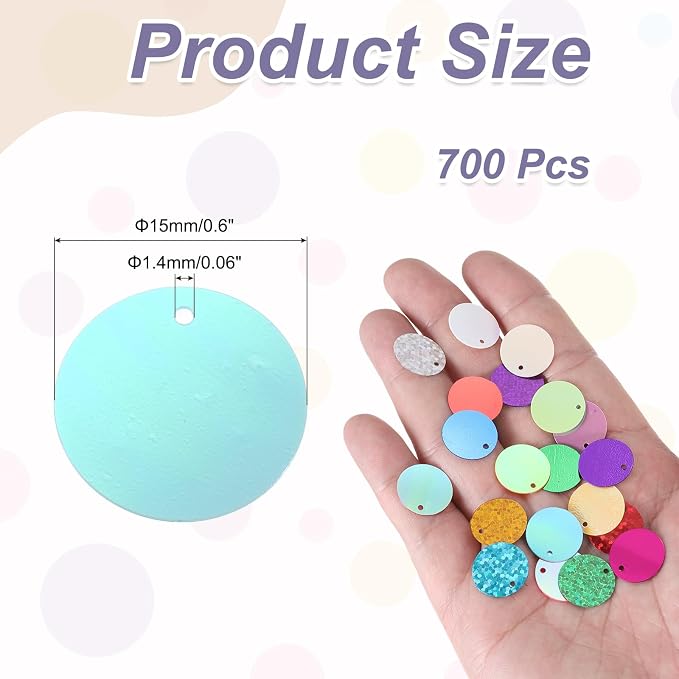 MECCANIXITY 700 Pcs Flat Round Sequins 15mm/0.6 Inch Loose Paillettes Craft