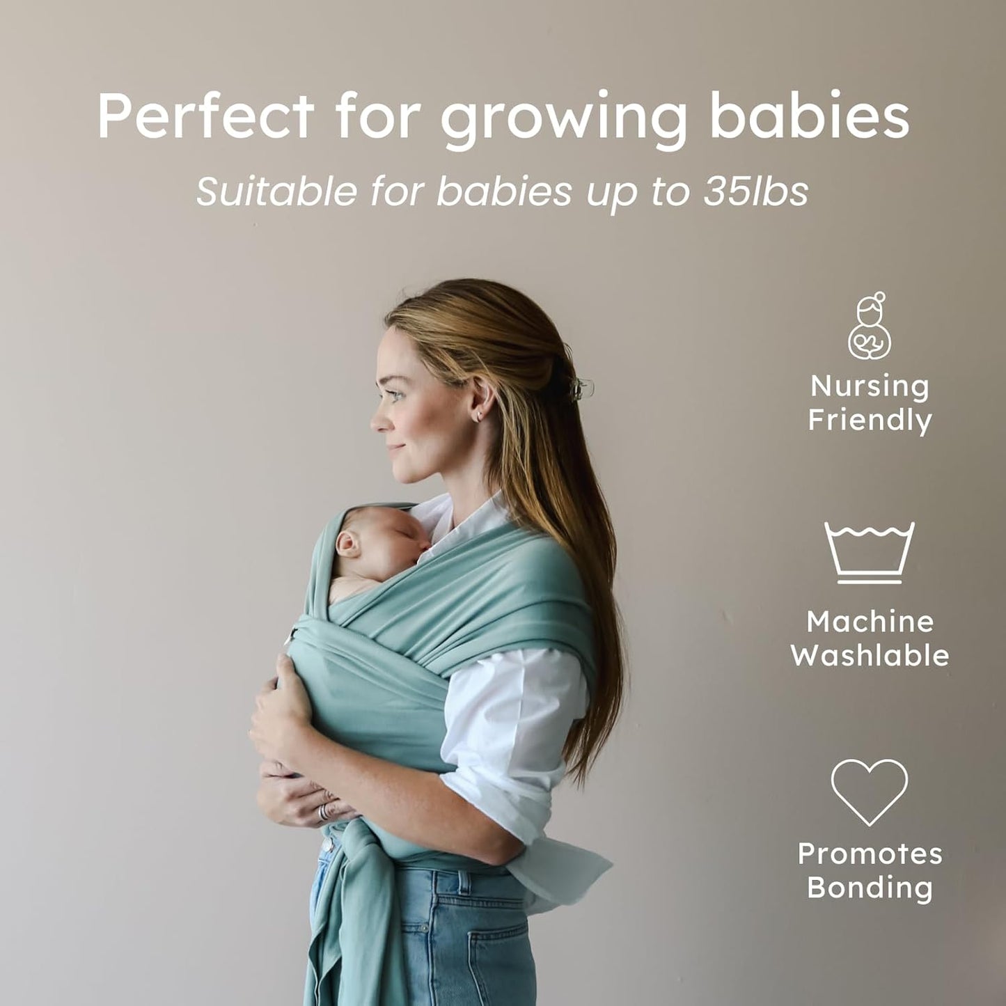 snuggle me Baby Wrap | Hands-Free Baby Wraps Carrier, Easy-Tie Baby Sling Carrier, Baby Carrier Wrap with Organic Cotton, Baby Wearing Wrap for Newborns from 0 to 18 Months (7-35 lbs) - Moss