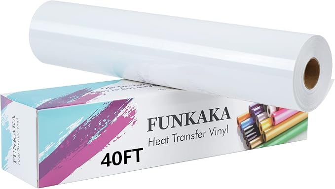 FUNKAKA White Heat Transfer Vinyl Rolls, Adhesive Glossy HTV Vinyl