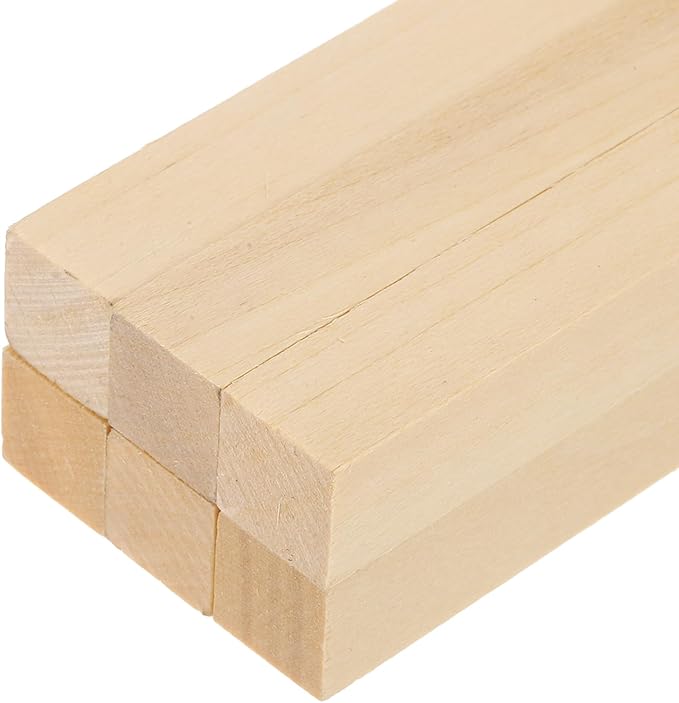MECCANIXITY 6Pcs Basswood Sticks, 9/16" x 9/16" x 4" Square Wooden Dowel Rods
