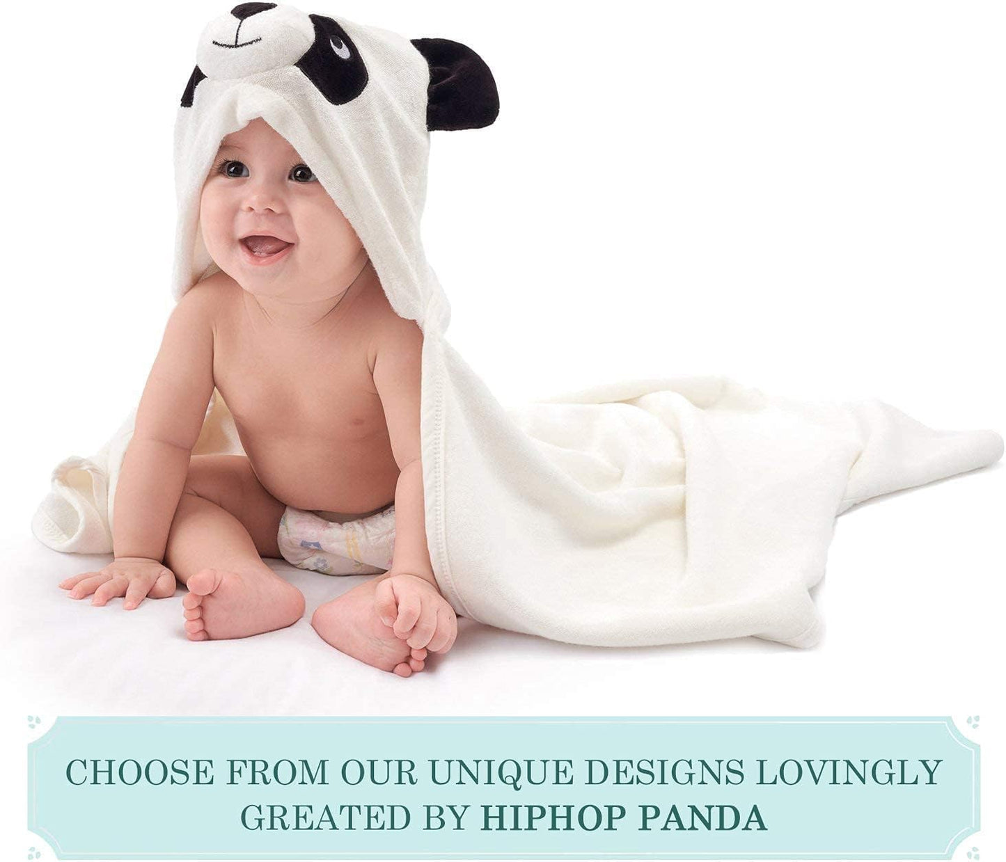 HIPHOP PANDA Hooded Towel - Rayon Made from Bamboo, Bath Towel with Bear Ears for Newborn, Babie, Toddler, Infant - Absorbent Large Baby Towel - Panda, 30 x 40 Inch