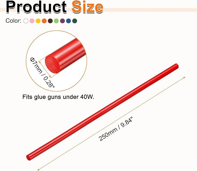 HARFINGTON 10pcs Hot Glue Sticks 0.28" Dia x 9.84" Long EVA Mini Hot Melt