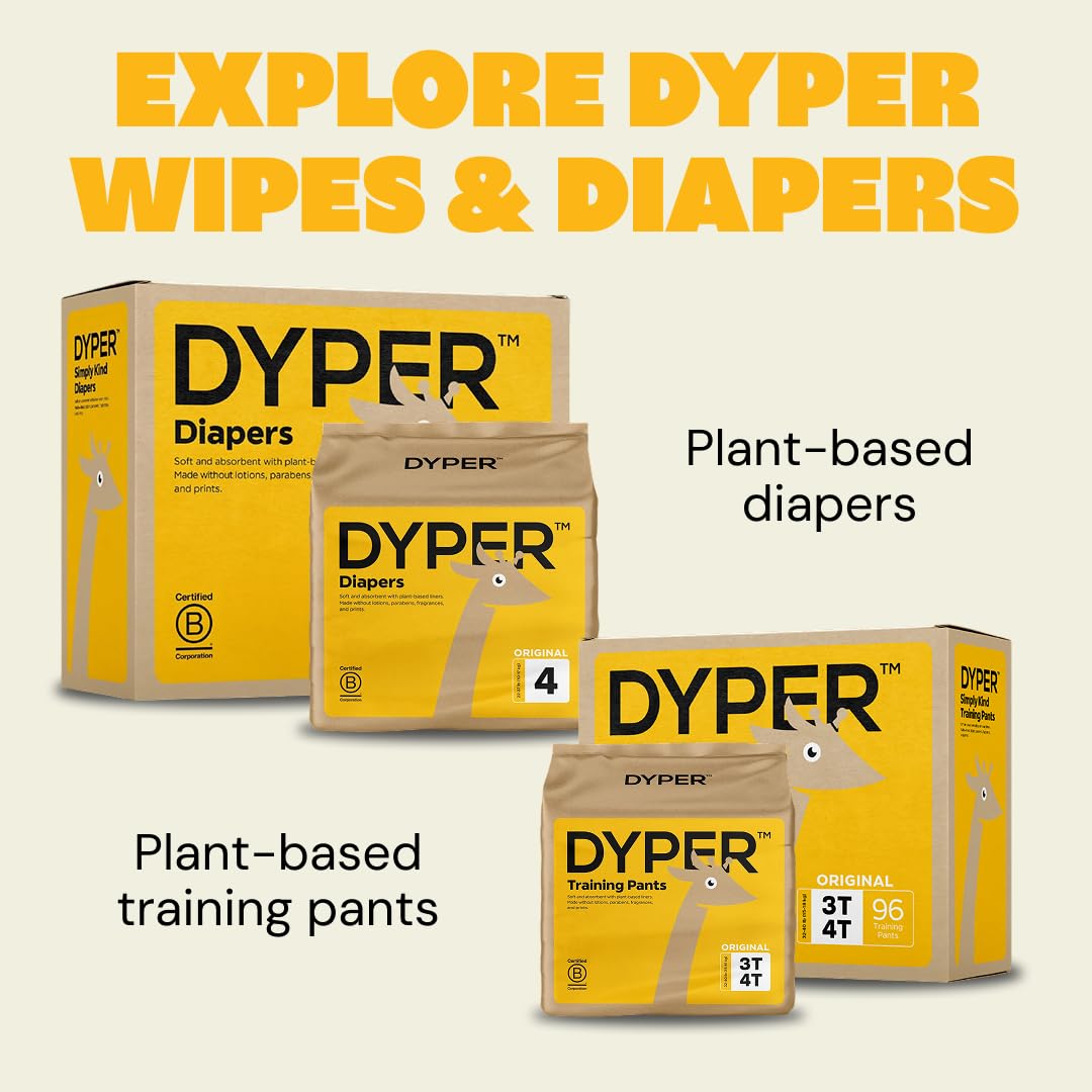 DYPER - Newborn Baby Wipes - 99.9% Water, 100% Plant-Based, Unscented & Hypoallergenic, Soft for Sensitive Skin, Plastic-Free, Skin-Friendly Ingredients - 4 Pack (224 Wipes)