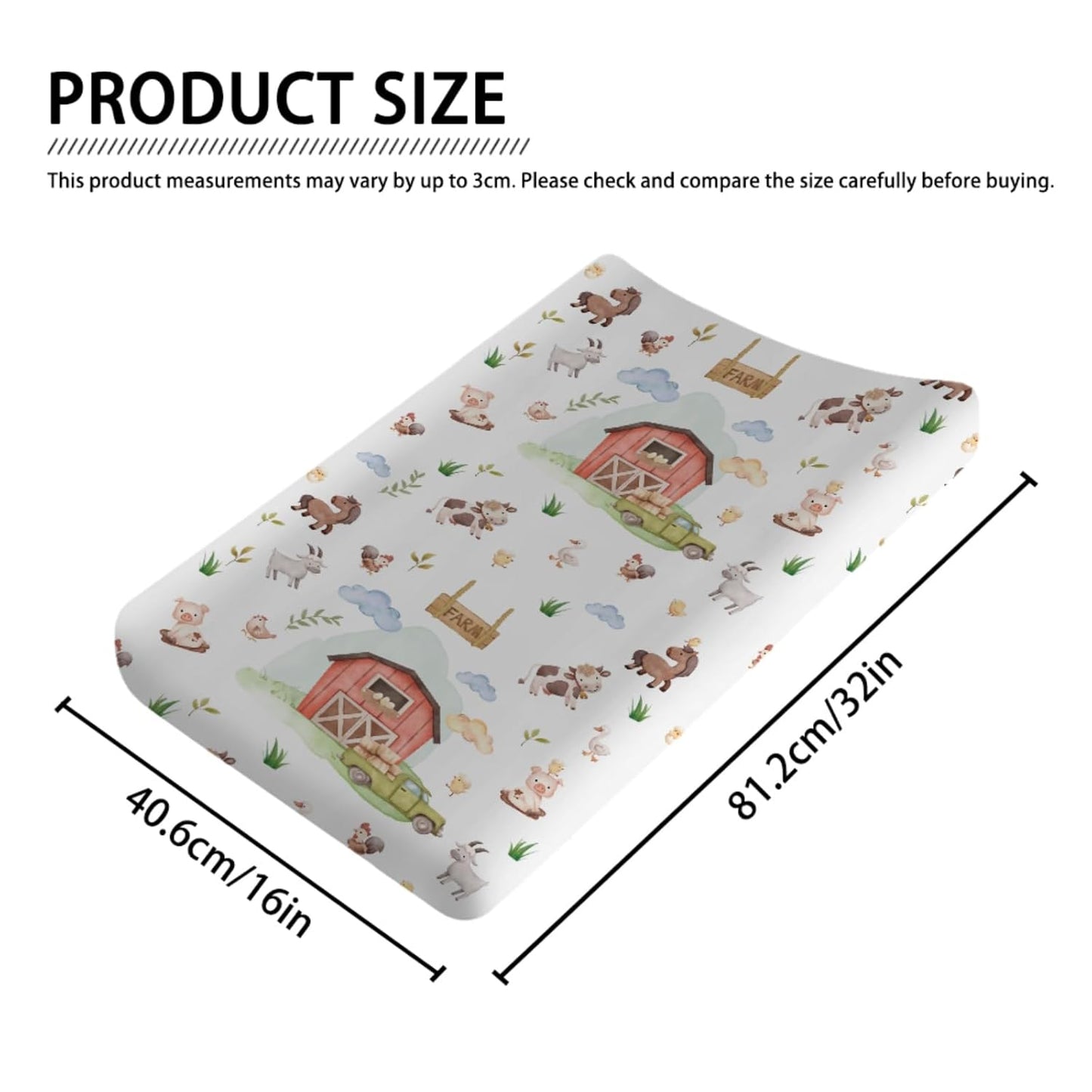 Baby Farm Life Changing Pad Covers for Boy Girl 32''x16'' Farm Animals Pig Goat Horse Cow Chick Rooster Duck Leaves Barn Truck Unisex Fitted Diaper Changing Pad Mats Soft Cradle & Bassinet Sheets