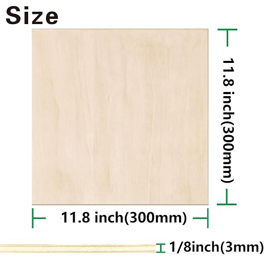 12 Pack Birch Plywood Sheets 1/8", 11.8"x11.8"x1/8" inch Plywood Sheets