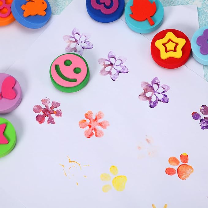 Outus 48 Pcs EVA Sponge Stamps for Painting Foam Stamper Double-Side Sponge