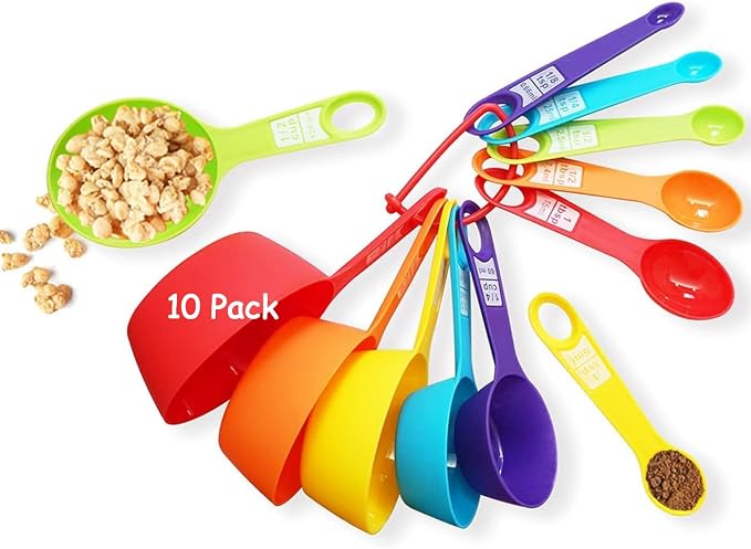 12 Piece Measuring Cups and Spoons Set, Colored Kitchen Measure Tools, Durable