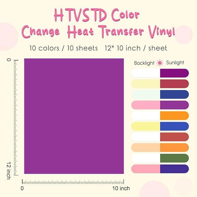 HTVSTD Color Change HTV Heat Transfer Vinyl 10Sheets 12×10in Iron on Vinyl |
