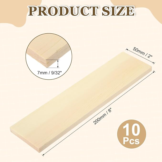 MECCANIXITY 10Pcs Wood Strips Slats, 9/32" x 2" x 8" Thin Wood Sticks Flat
